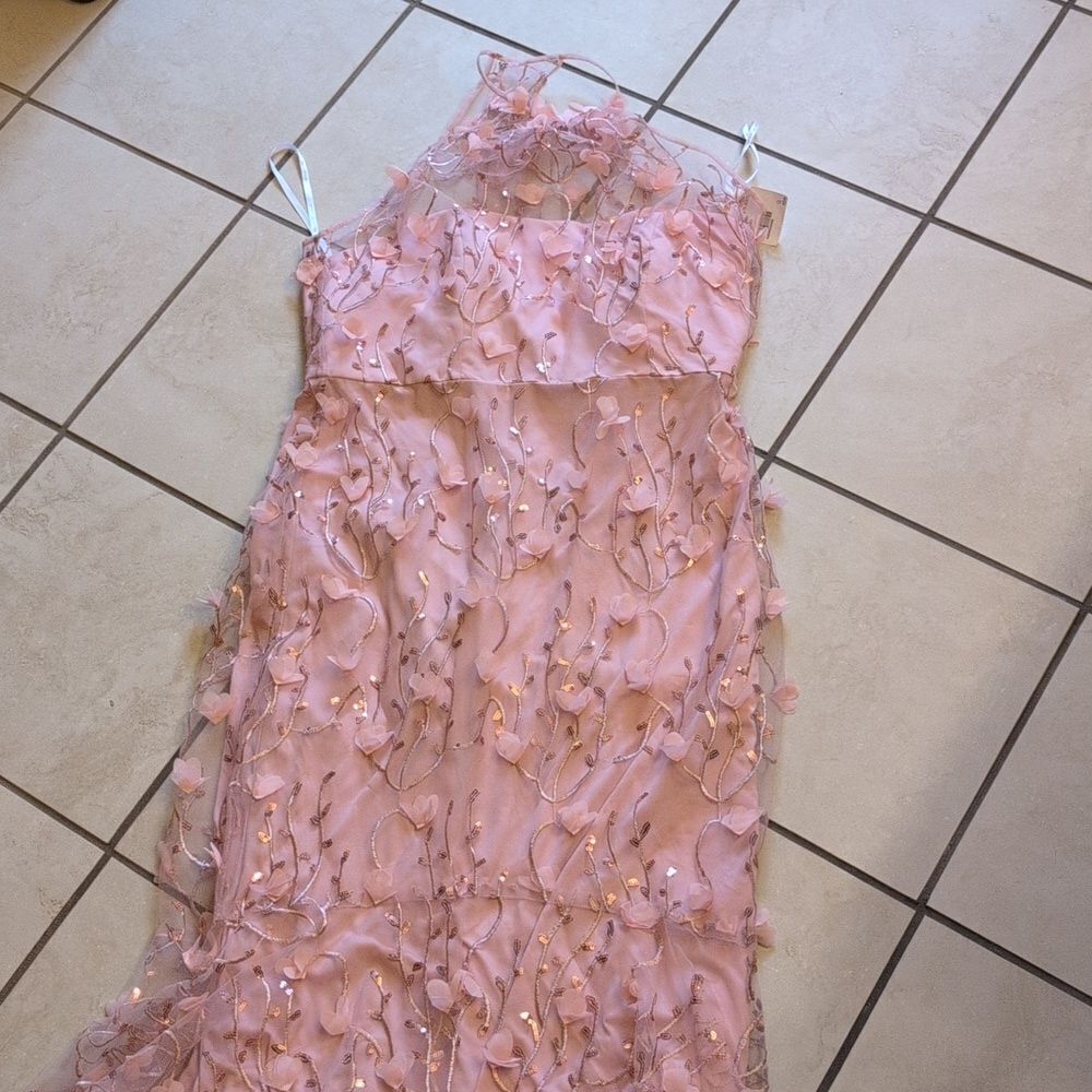 NWT Dessy Collection 3D Embroidery Floral Mermaid Gown Light Pink Tulle 14 - Picture 2 of 12